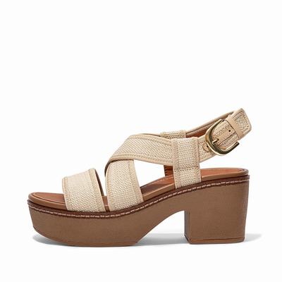 Fitflop Pilar Woven Back-Strap Platform - Plateausandaletten Damen - Beige Braun (QEC386479)